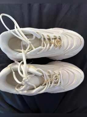 Cream Chunky Sneakers with Gold Sun Charms